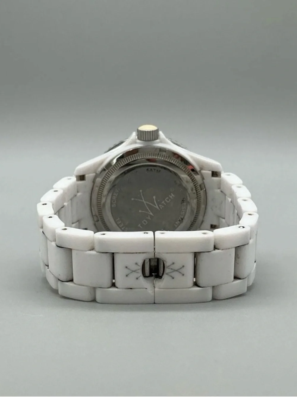ToyWatch White Ceramic Link Crystal Marker Watch. 41mm. Water Resistant 5 ATM.